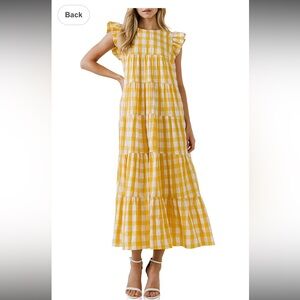 English Factory Textured Gingham Maxi Tiered Baby Doll Dress.